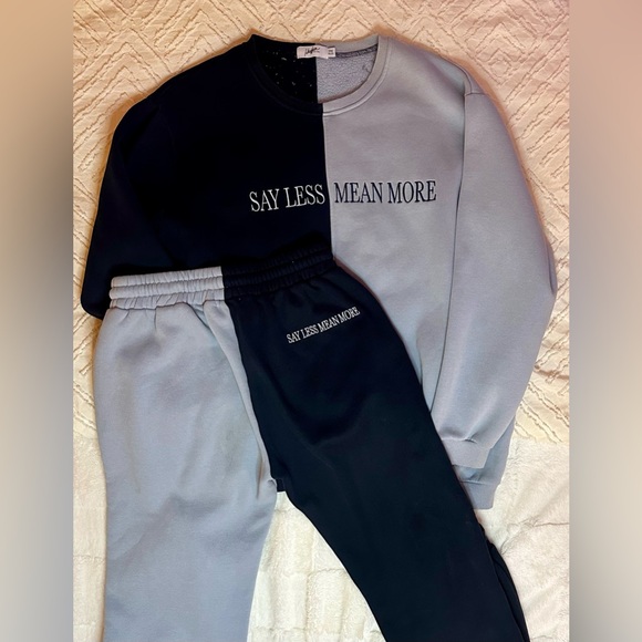 MAYFAIR Comfy Set, Say Less Mean More Cozy Oversize Sweatsuit, Blue - Picture 3 of 15